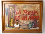 peinture d'un garçon assis par terre devant une porte