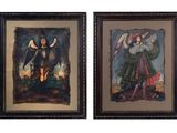 deux tableaux encadrés représentant des anges sur fond blanc
