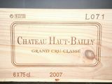 une boîte en bois sur laquelle est apposée une étiquette portant l'inscription « Château Haut - Bally »