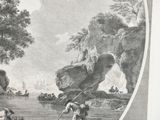 a picture of a painting of people on a boat in the water