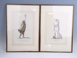two framed pictures of a man and a woman holding a dog