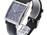 an image of a watch with a black leather strap on a white background