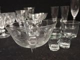 a lot of empty glasses on the table