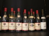 bottles of wine are lined up on a shelf in a wine cellar