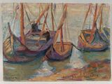 three boats that are sitting in the water