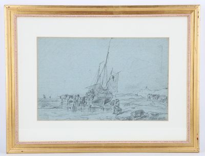 un dessin représentant un bateau sur un plan d'eau, avec des personnes à bord