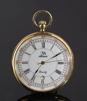 Montre de gousset en métal doré Allianz quartz, gravée au do…