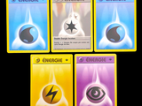 four different pokemon trading cards are shown on a black background