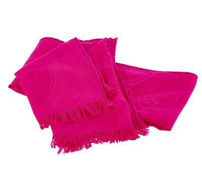 pink scarf with fringes on a white background