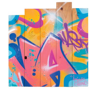 NASTY FROM THE SEA SIDE, 2022 Aérosol sur palissade en bois - Photo 1