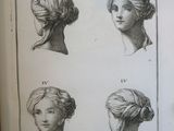 sketches of a woman ' s head and hair in four different styles
