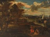 an image of a painting of a man and a woman in a landscape