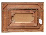 a picture of an old wooden picture frame with a tag on it