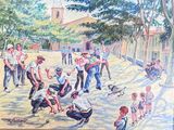 un tableau représentant un groupe de personnes jouant au croquet