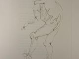 a drawing of a woman with a cat on her back