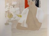 an image of a painting of a woman holding a vase of flowers