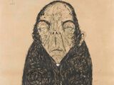an image of a drawing of an old man with blue eyes
