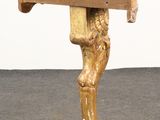 an image of a wooden table with a shelf on top of it