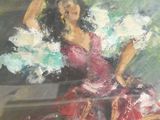 painting of a woman in a red dress holding a mirror