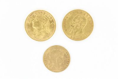 trois pièces d'or sont représentées sur une surface blanche