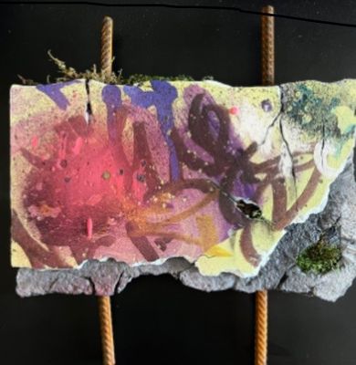 une photo d'une œuvre d'art accrochée à une corde à linge