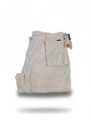 a close up of a pair of white pants on a white background