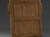 an old wooden door on a gray background