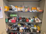 many items on the shelves in the room