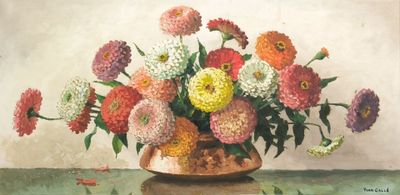Yvan GALLÉ (1907-1975). Bouquet de zinnias.