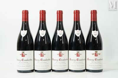 six bouteilles de vin rouge sont alignées sur une surface blanche