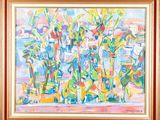 an image of a painting of flowers in a vase on a table