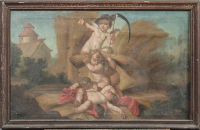 tableau représentant une femme et un enfant tenant une faux