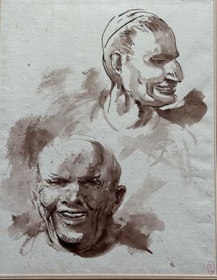 croquis représentant la tête d'un homme et le visage d'une femme