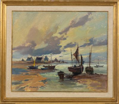 une image représentant un tableau de bateaux sur l'eau