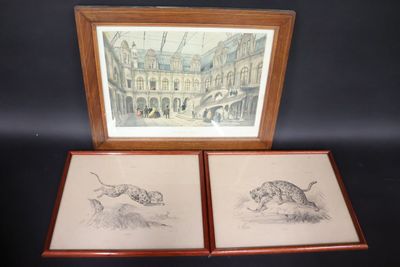 Chasse du félin (x2) Chasse aux lions Trois gravures orienta… - Photo 1