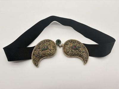 un gros plan d'une ceinture ornée de deux ailes
