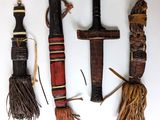 three different types of wooden items are displayed on a white surface