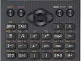 a close up of a calculator on a white background