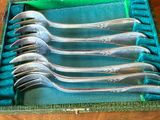 five forks in a green case on a table