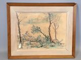 an image of a painting of a landscape with trees and bushes