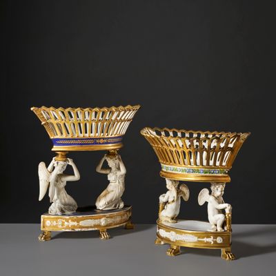 pair of 19th century french gilp and porcelain vases