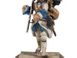 figurine représentant un soldat muni d'un fusil et accompagné d'un chien