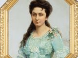 portrait of a woman in a blue dress in a gold frame