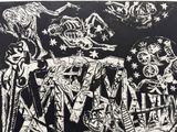 une image d'un dessin en noir et blanc d'un groupe de personnes