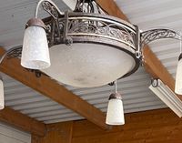 Lustre Art Déco en fer forgé soutenant une vasque et quatre … (photo 3)