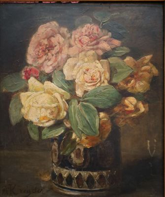 ALEXIS KREYDER (1839-1912) Bouquet de roses Huile sur carton…