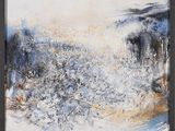 an abstract painting with a black frame and a white background