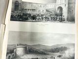 an old book with two pictures of people on horseback in front of a castle