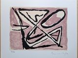 painting of a pink and black abstract painting on a white paper