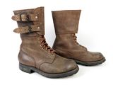 vintage brown leather boots with buckles and buckles on the side